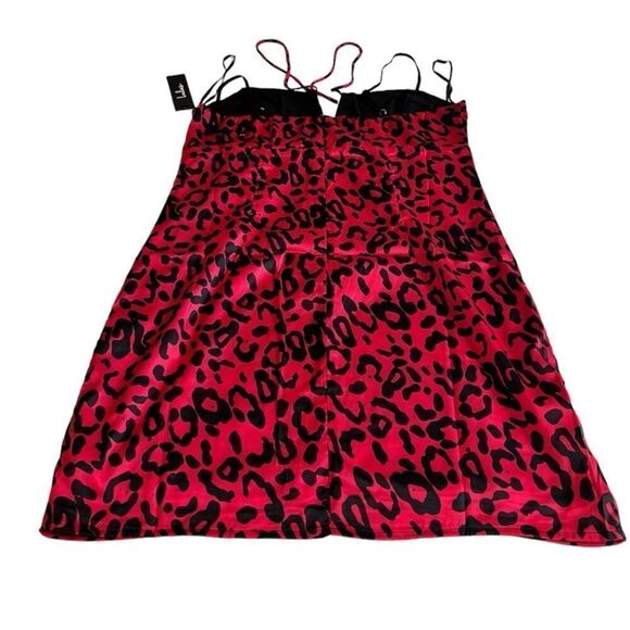 Lulu’s Red Leopard Print Satin Slip Mini Dress New With Tag Size Large - Picture 5 of 13